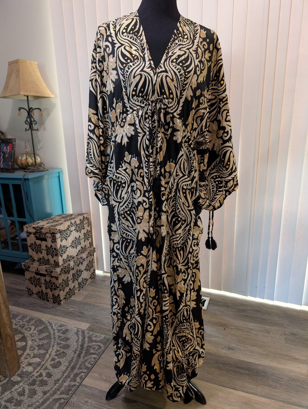 Karma Highway Kaftan Black Cream and Gold